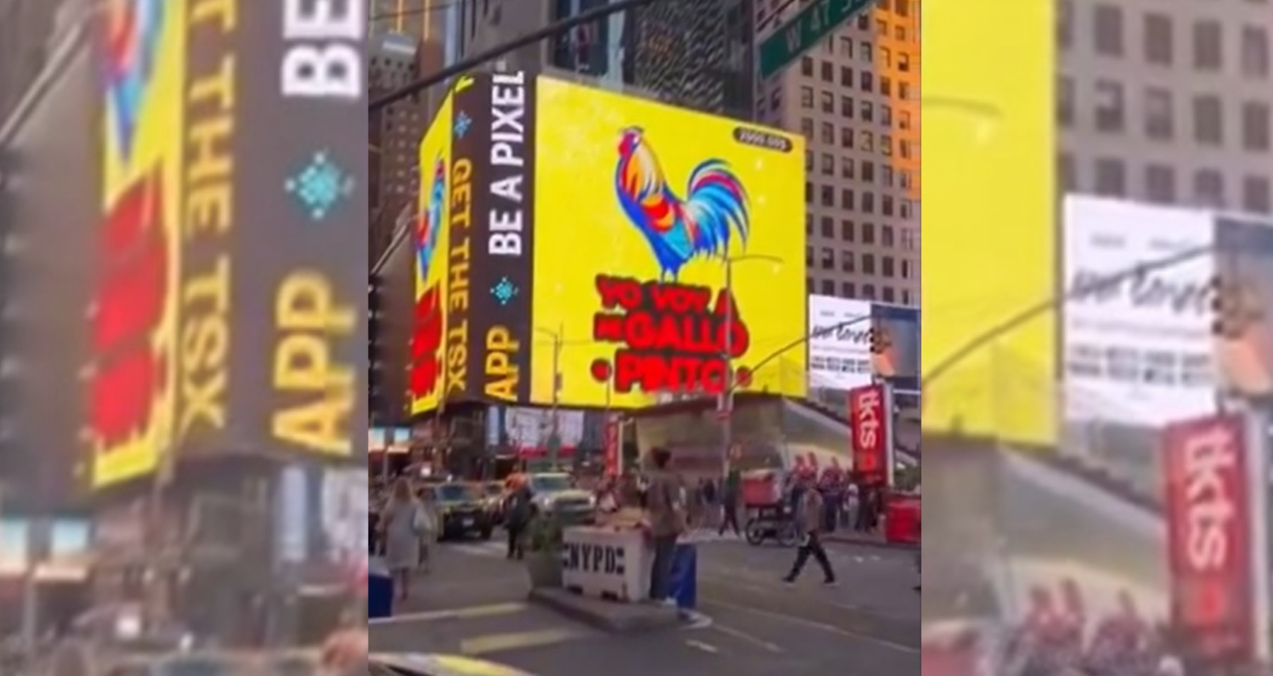 Pantallas del Time Square en Nueva York muestran "el Gallo Pinto"