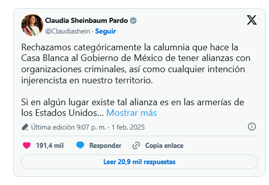 Presidenta Sheinbaum rechazó calumnias por parte de la Casa Blanca
