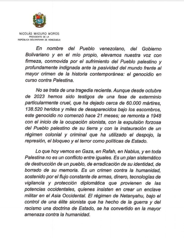 Maduro respalda a Palestina en Cumbre grupo de La Haya