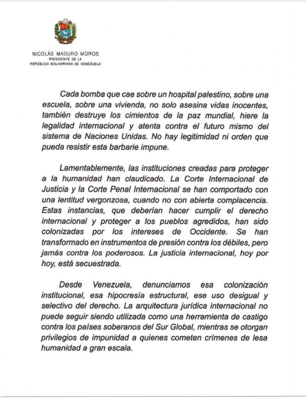 Maduro respalda a Palestina en Cumbre grupo de La Haya