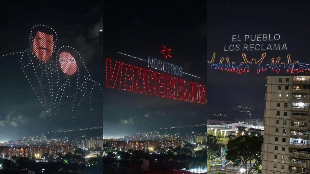 Caracas se iluminó de drones exigiendo la liberación del presidente Nicolás Maduro y Cilia Flores
